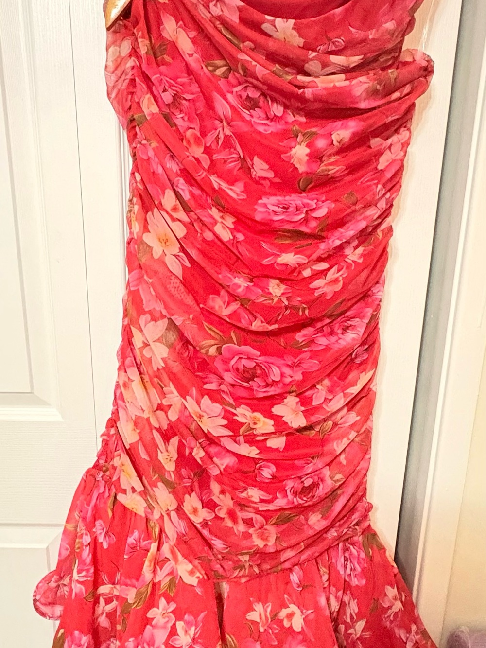 Fashion Nova Pink Floral Ruched Maxi Dress